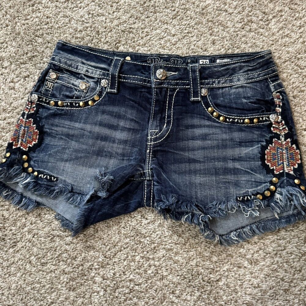 Miss Me Jean Shorts Womens 28 Embroidered Studded Cutoff Distressed Denim